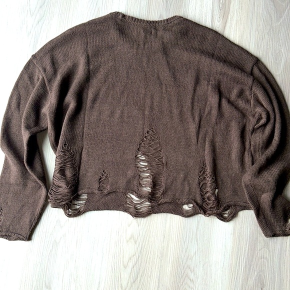 Social Collision/Hot Topic Distressed Crop Sweater Brown-JR Size 1/XS NWOT - Picture 5 of 14
